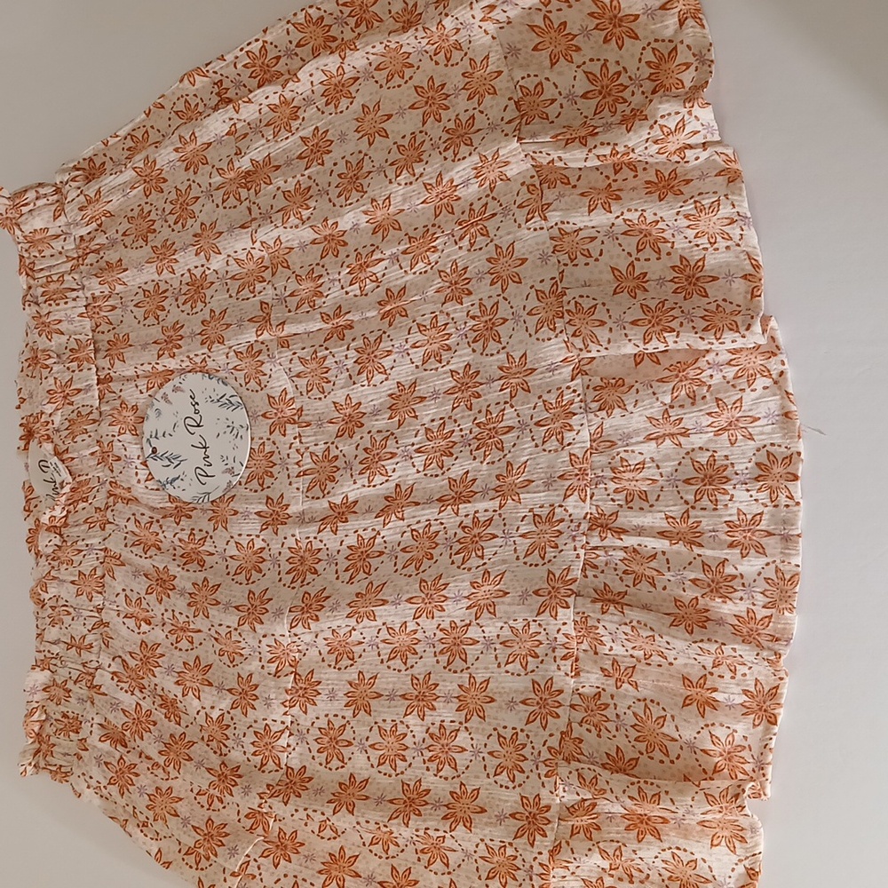 Pink Rose Mini Skirt with Orange Floral Design